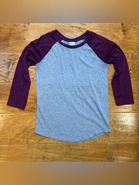 VS Pink True Y2K Raglan Tee Gray Burgundy Long Sleeve Baseball S